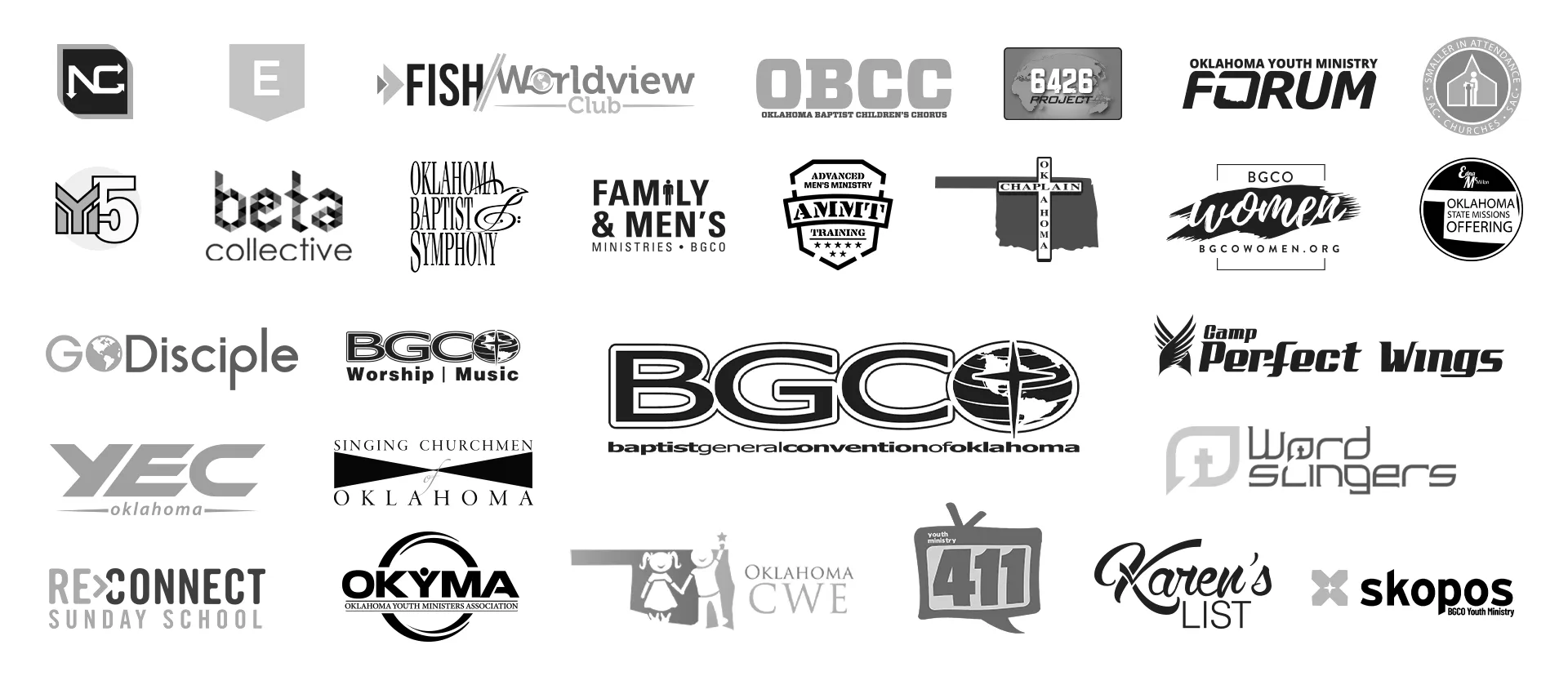 A collection of many previous Oklahoma Baptists logos